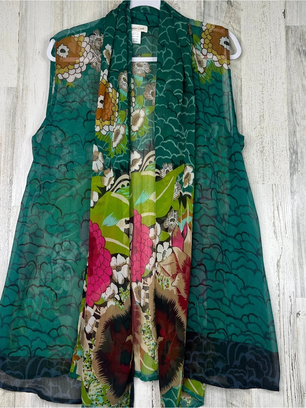 Womens‎ Green Sheer Floral Kimono Duster Boho Festival Beach Lightweight Wrap